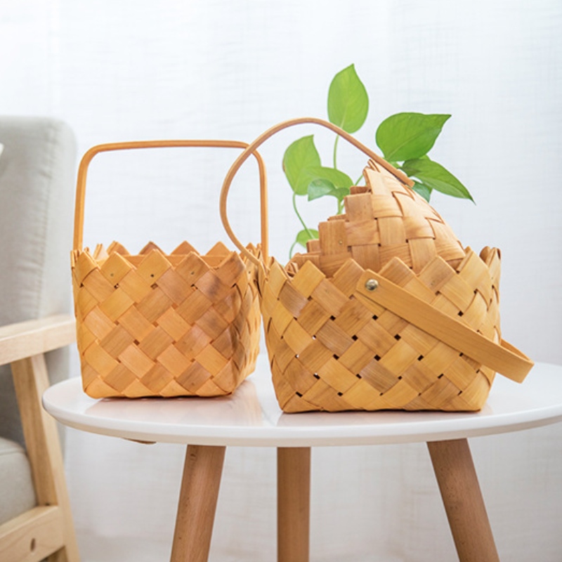Дървена кошница за домашна декорация с дръжка